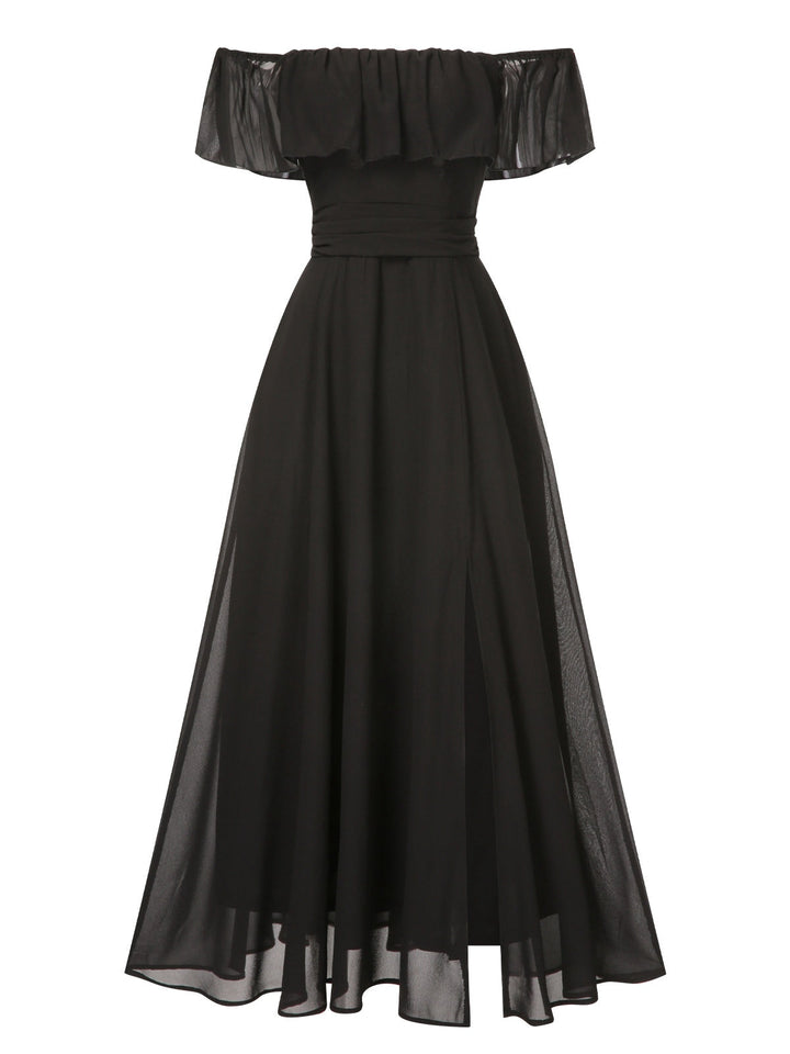 1930s Solid Roll Collar Off Shoulder Slit Dress, vintage dress, retro fashion - perfect for women who love vintage and retro fashion