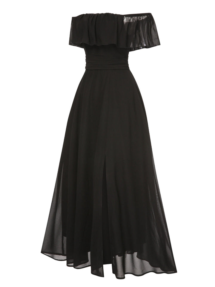 1930s Solid Roll Collar Off Shoulder Slit Dress, vintage dress, retro fashion - perfect for women who love vintage and retro fashion