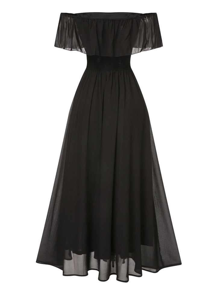 1930s Solid Roll Collar Off Shoulder Slit Dress, vintage dress, retro fashion - perfect for women who love vintage and retro fashion