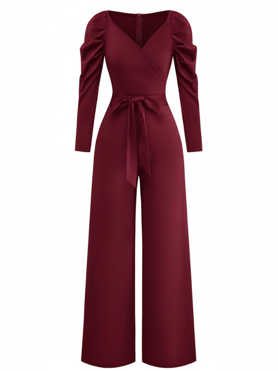 1930s Solid Ruched V-Neck Belted Jumpsuit - vintage jumpsuit, retro fashion