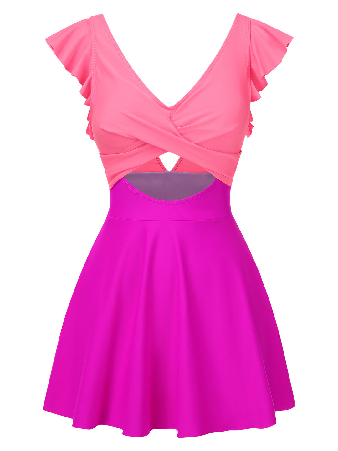 1930s Solid Ruffles Cut-Out Patchwork Swimdress, vintage dress, retro fashion - perfect for women who love vintage and retro fashion