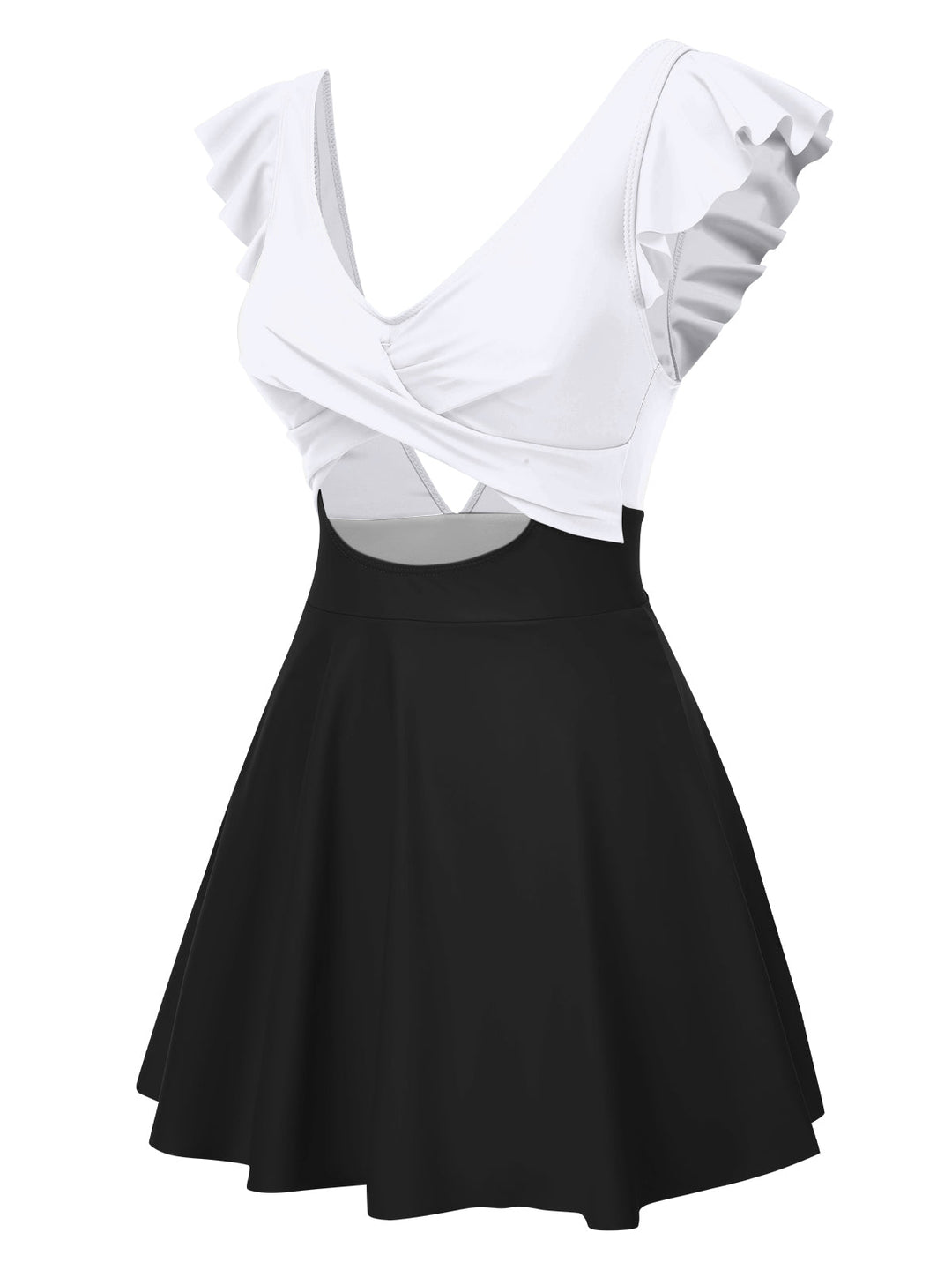 1930s Solid Ruffles Cut-Out Patchwork Swimdress, vintage dress, retro fashion - perfect for women who love vintage and retro fashion