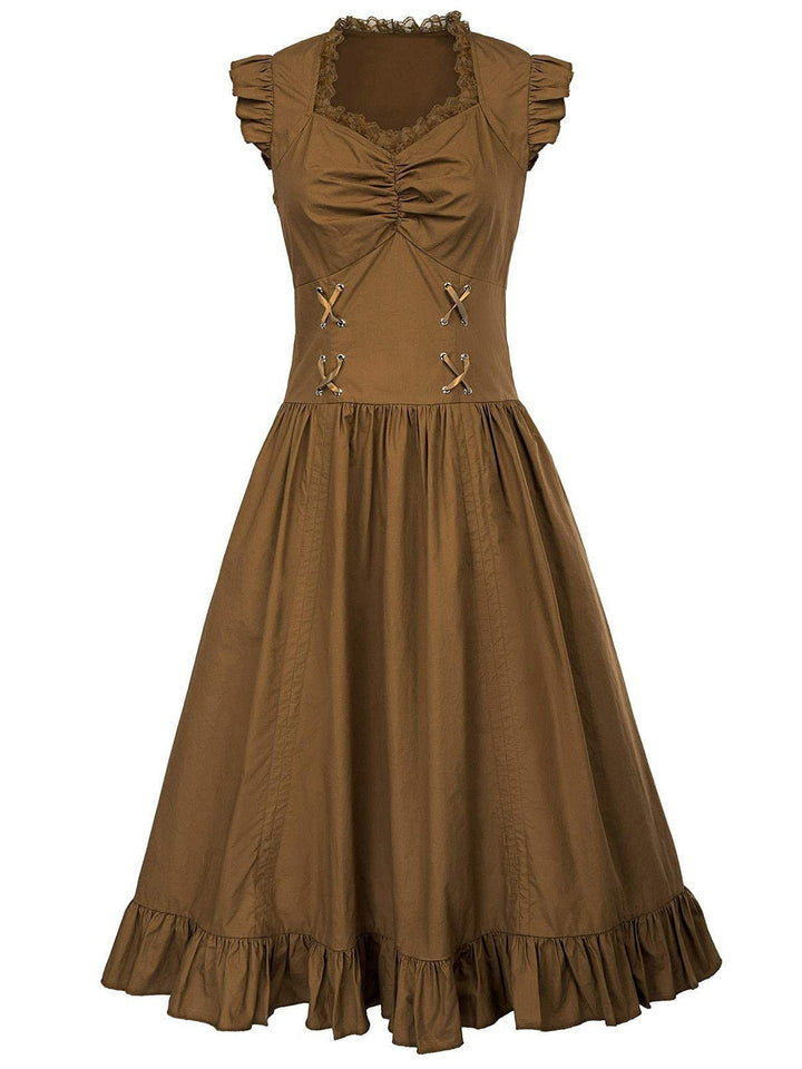1930s Solid Ruffles Square Neck Steampunk Dress — a 1930s silhouette that turns sidewalks into runways