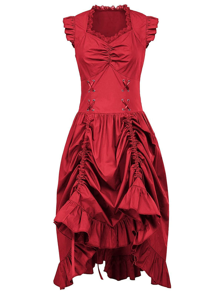 1930s Solid Ruffles Square Neck Steampunk Dress: where 1930s romance meets her modern spirit