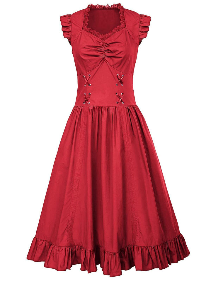 This 1930s Solid Ruffles Square Neck Steampunk Dress wraps her in 1930s elegance, one twirl at a time