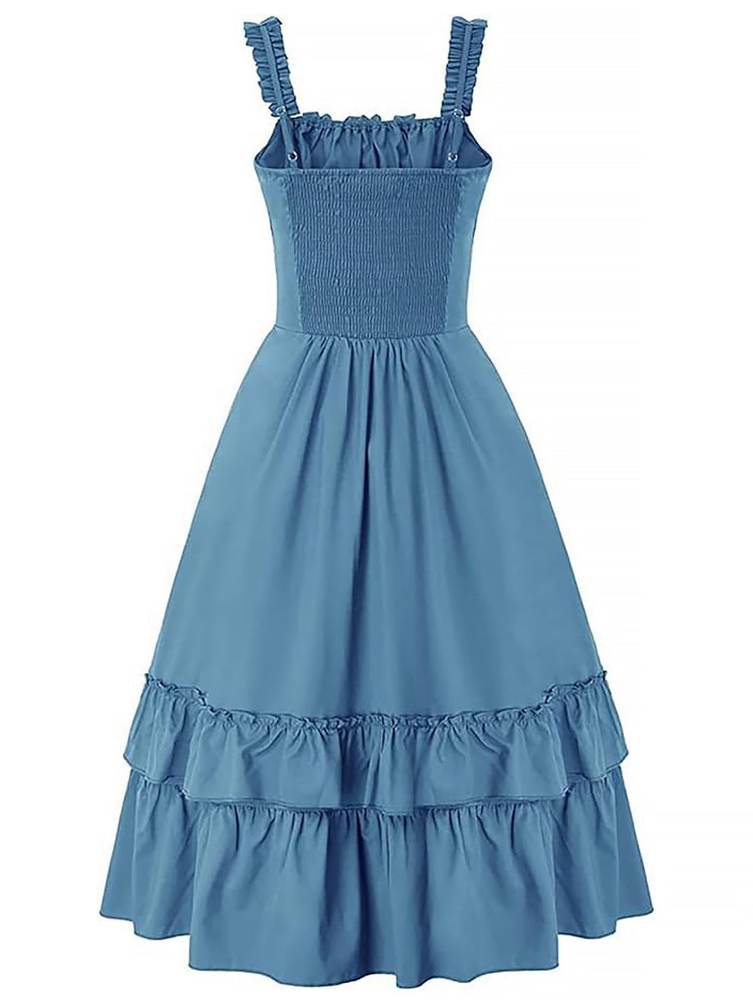 1930s Solid Square Neck Drawstring Layered Dress: where 1930s romance meets her modern spirit