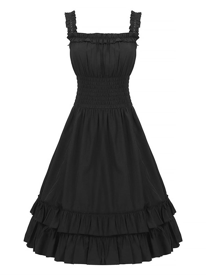1930s Solid Square Neck Drawstring Layered Dress — a 1930s silhouette that turns sidewalks into runways