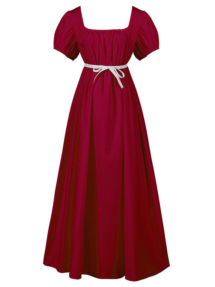 She slips into this 1930s Solid Square Neck Puff Sleeves Dress and suddenly it&