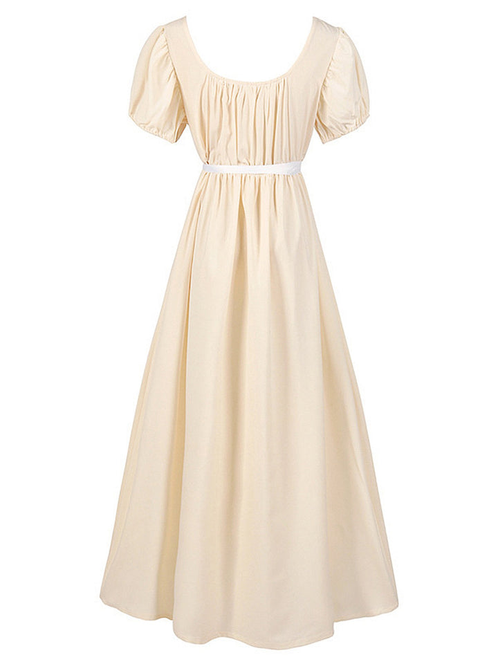 She slips into this 1930s Solid Square Neck Puff Sleeves Dress and suddenly it&
