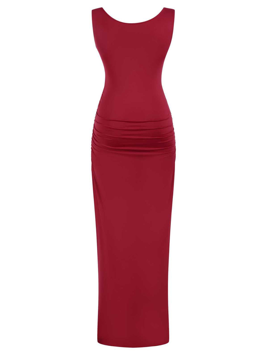1930s Solid Square Neck Split Ruched Dress: where 1930s romance meets her modern spirit