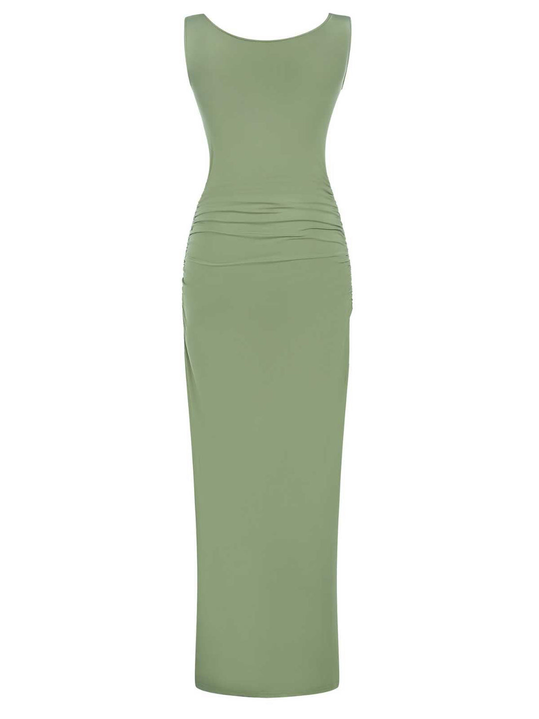 She slips into this 1930s Solid Square Neck Split Ruched Dress and suddenly it&