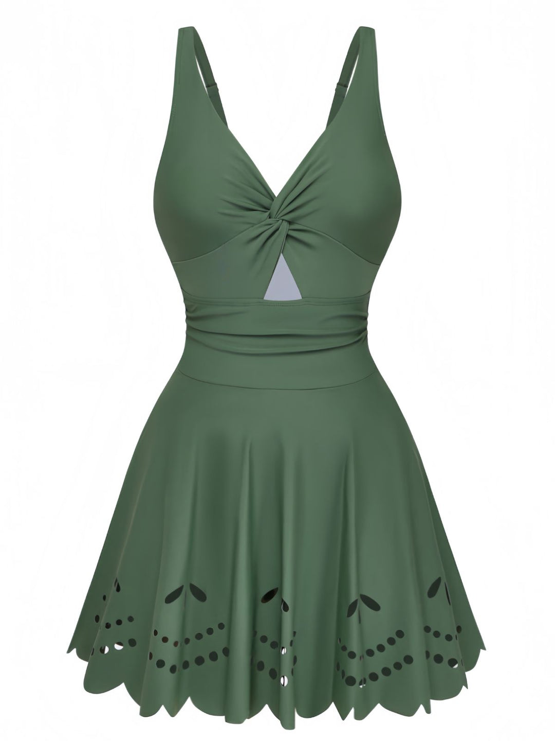 1930s Solid Twist Front Hollow One-Piece Swimdress | vintage dress, retro fashion, elegant style - perfect for retro fashion enthusiasts