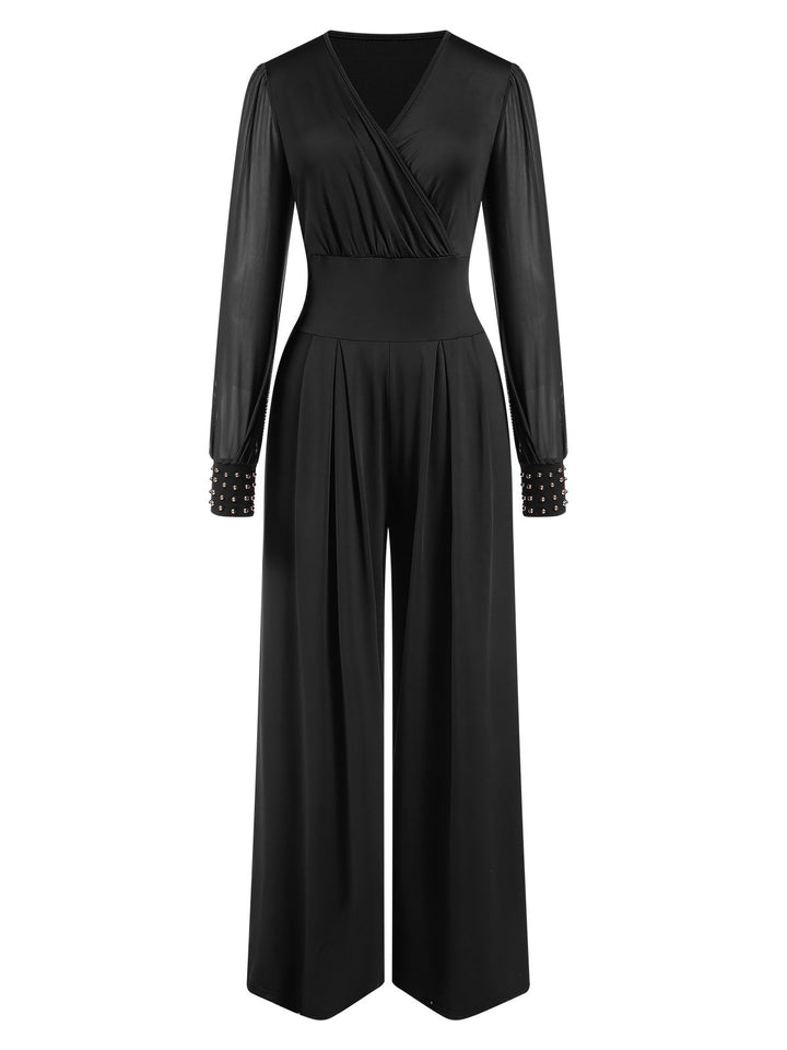 1930s Solid V-Neck Beading Mesh Jumpsuit, vintage romper, retro jumpsuit - perfect for women who love vintage and retro fashion