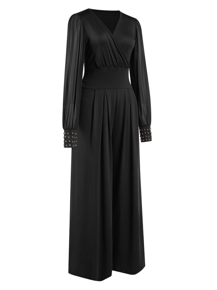 1930s Solid V-Neck Beading Mesh Jumpsuit, vintage romper, retro jumpsuit - perfect for women who love vintage and retro fashion