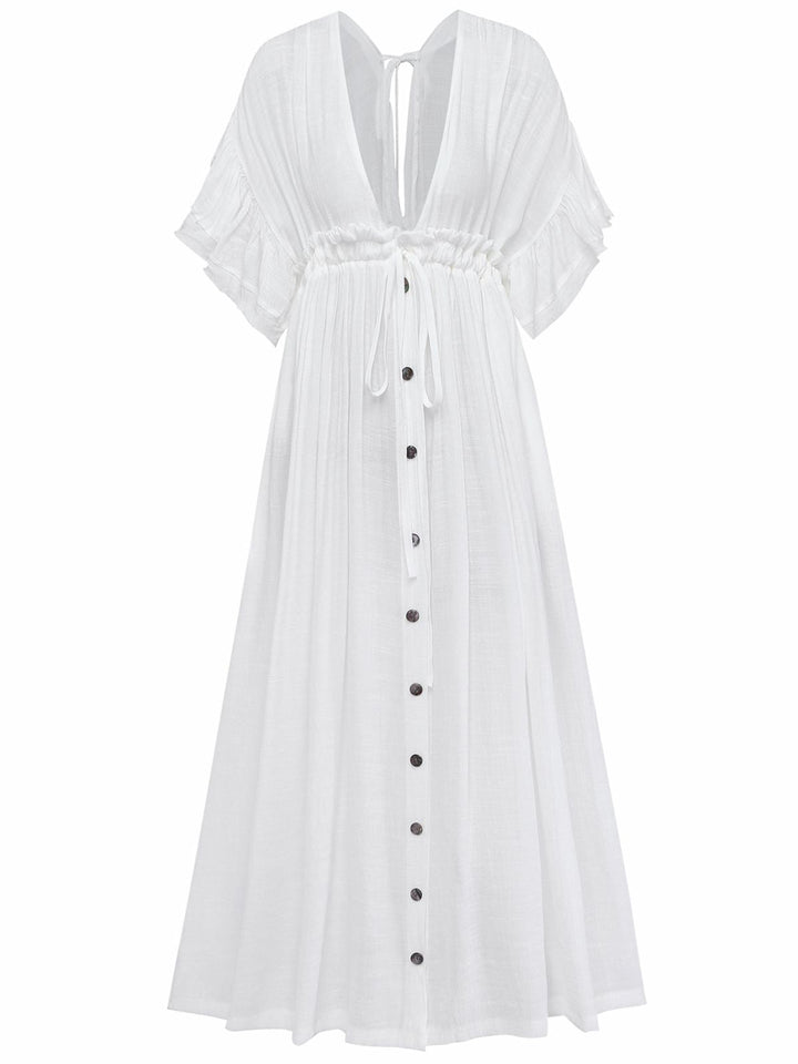 1930s Solid V-Neck Rayon Slub Beach Cover-Up - vintage fashion, retro style
