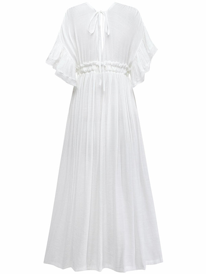 1930s Solid V-Neck Rayon Slub Beach Cover-Up - vintage fashion, retro style