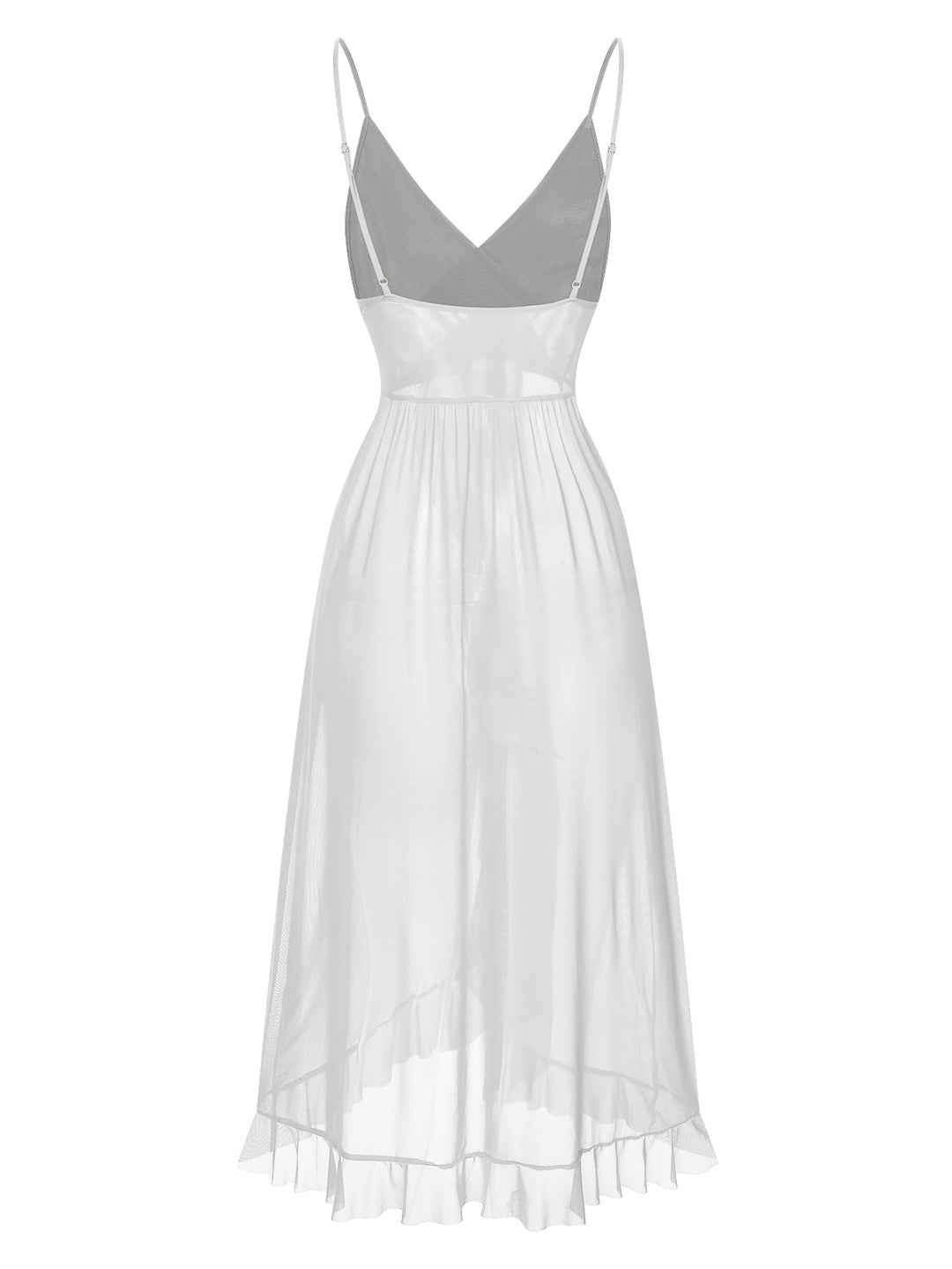 Solid V-Neck Ruffle Sheer Nightgown, vintage fashion, retro style - perfect for women who love vintage and retro fashion