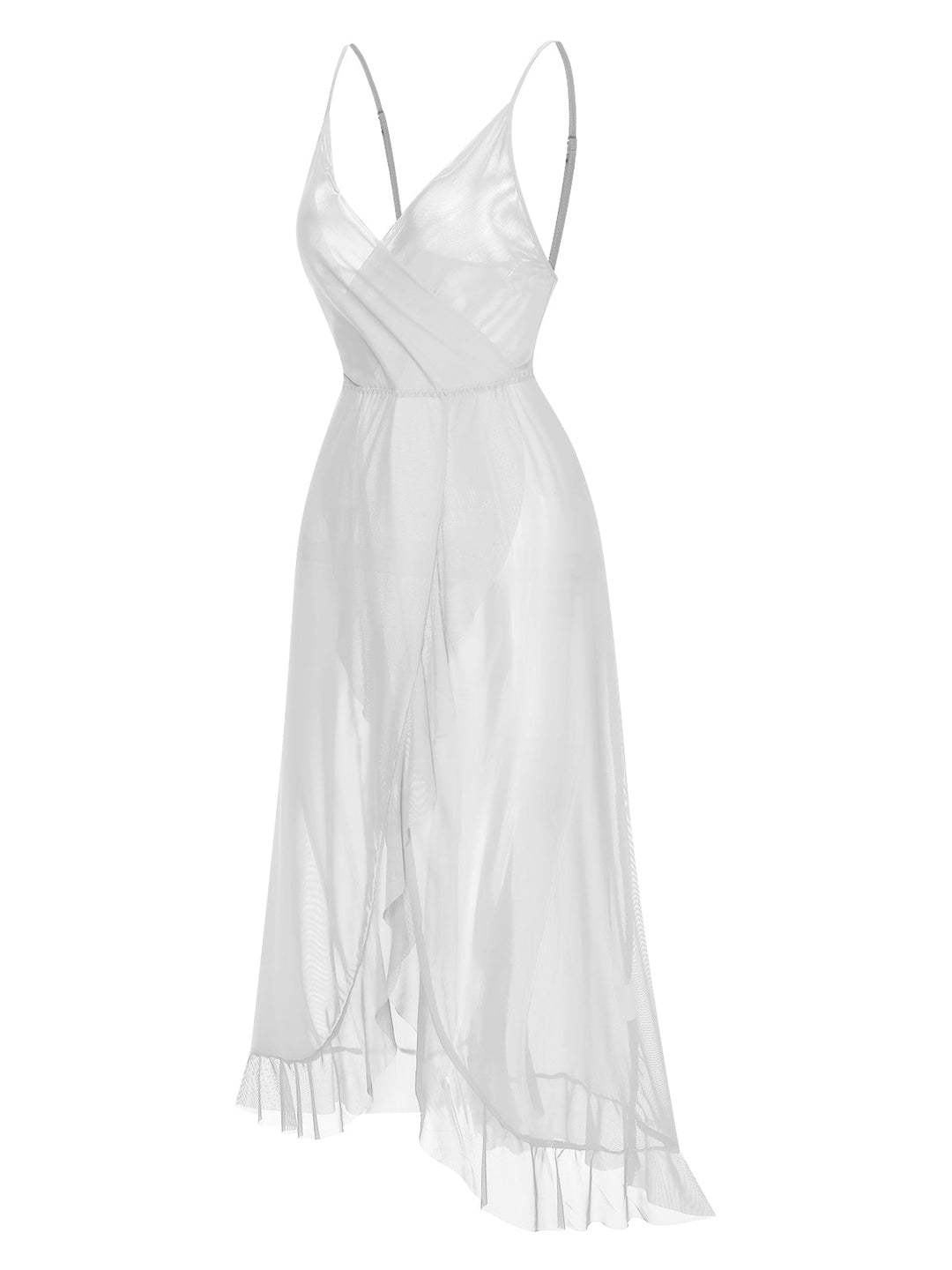 Solid V-Neck Ruffle Sheer Nightgown, vintage fashion, retro style - perfect for women who love vintage and retro fashion