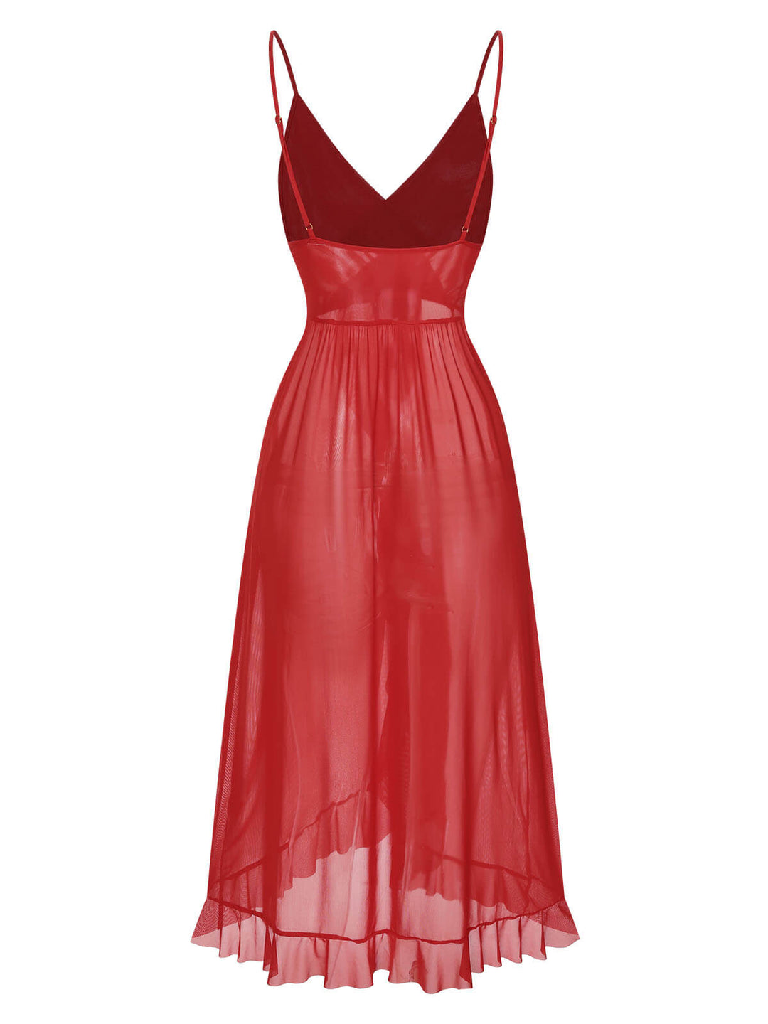 Solid V-Neck Ruffle Sheer Nightgown, vintage fashion, retro style - perfect for women who love vintage and retro fashion