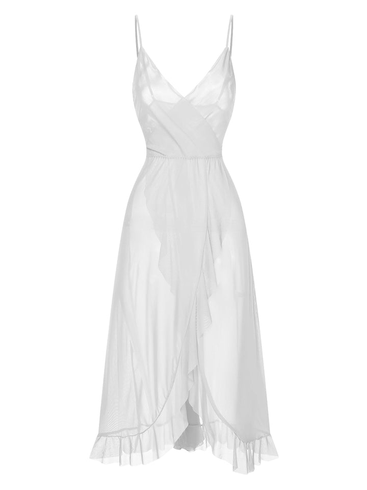 Solid V-Neck Ruffle Sheer Nightgown — a silhouette that turns sidewalks into runways