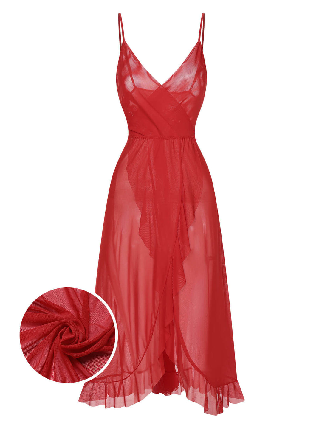 Solid V-Neck Ruffle Sheer Nightgown, vintage fashion, retro style - perfect for women who love vintage and retro fashion