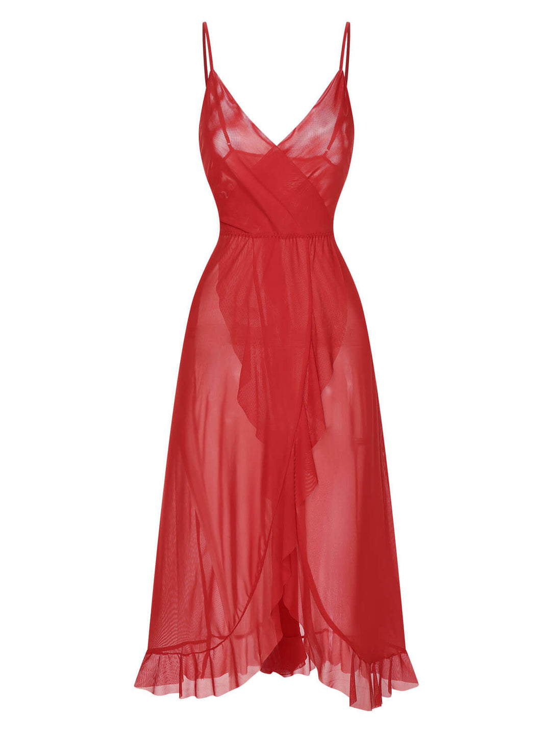 Solid V-Neck Ruffle Sheer Nightgown, vintage fashion, retro style - perfect for women who love vintage and retro fashion