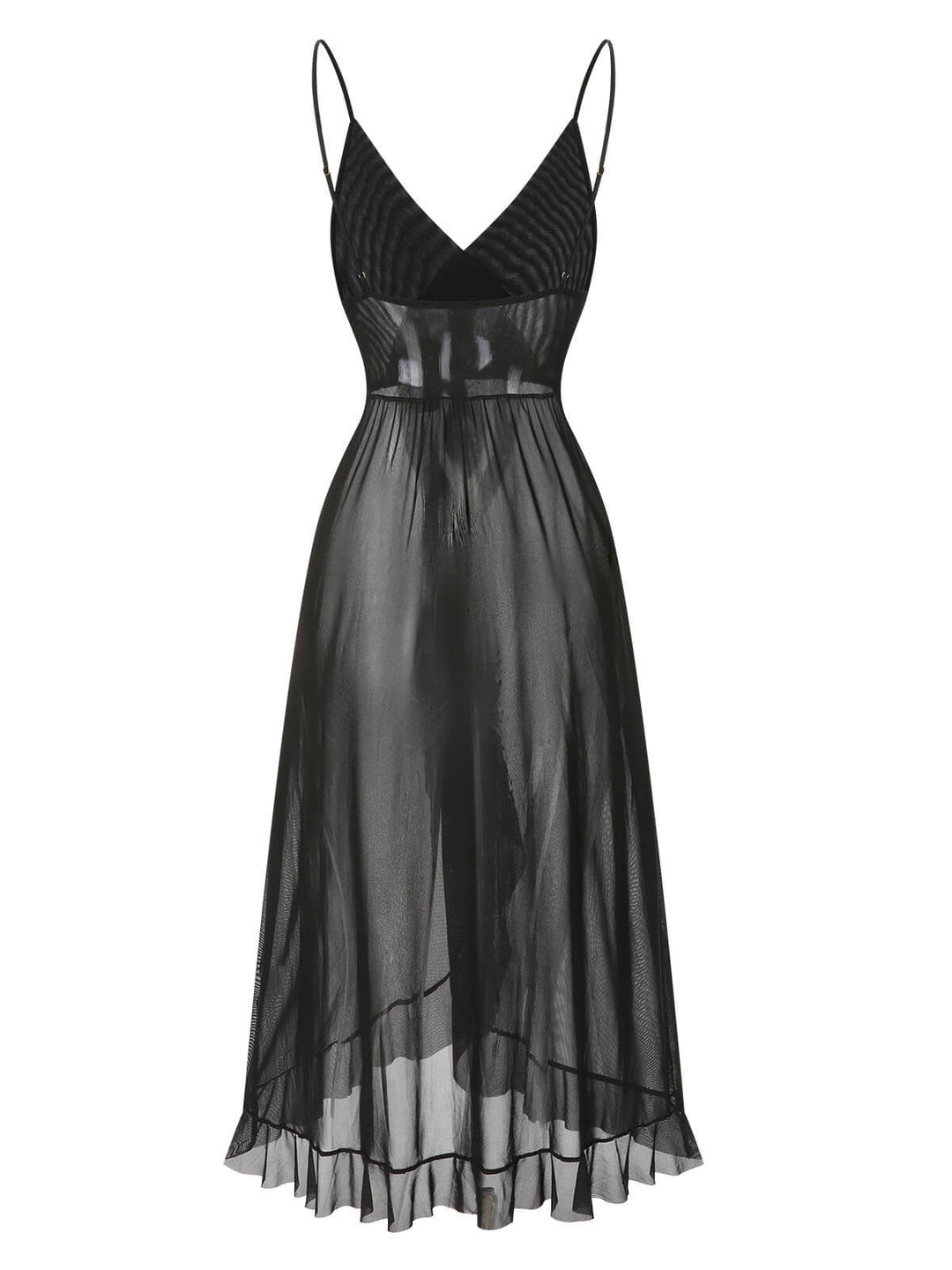 Solid V-Neck Ruffle Sheer Nightgown, vintage fashion, retro style - perfect for women who love vintage and retro fashion