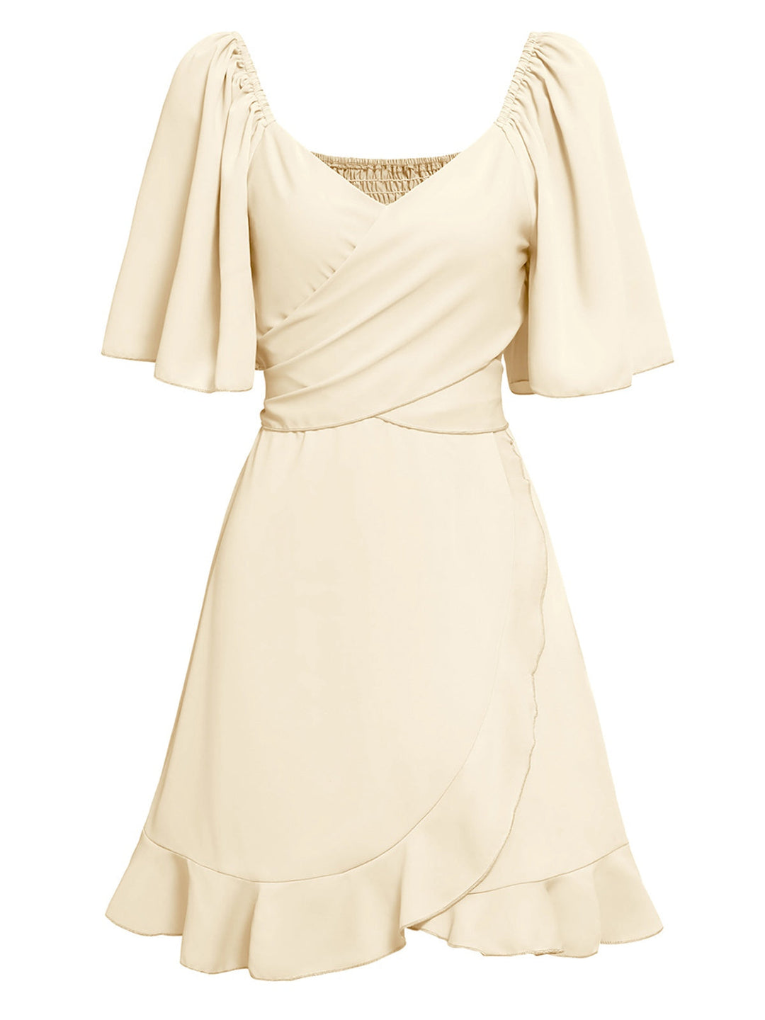 She slips into this 1930s Solid V-Neck Waist Ruffle Dress and suddenly it&