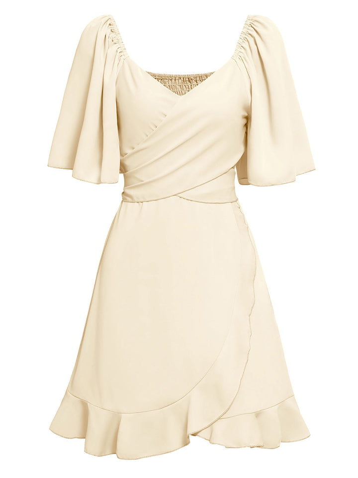 She slips into this 1930s Solid V-Neck Waist Ruffle Dress and suddenly it&