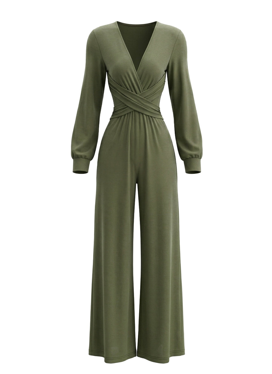 1930s Solid Wrap Front Long Sleeve Jumpsuit - vintage romper, retro jumpsuit for vintage lovers