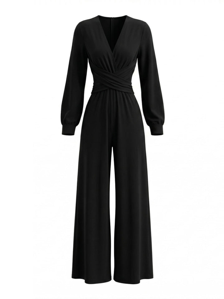 1930s Solid Wrap Front Long Sleeve Jumpsuit - vintage romper, retro jumpsuit for vintage lovers
