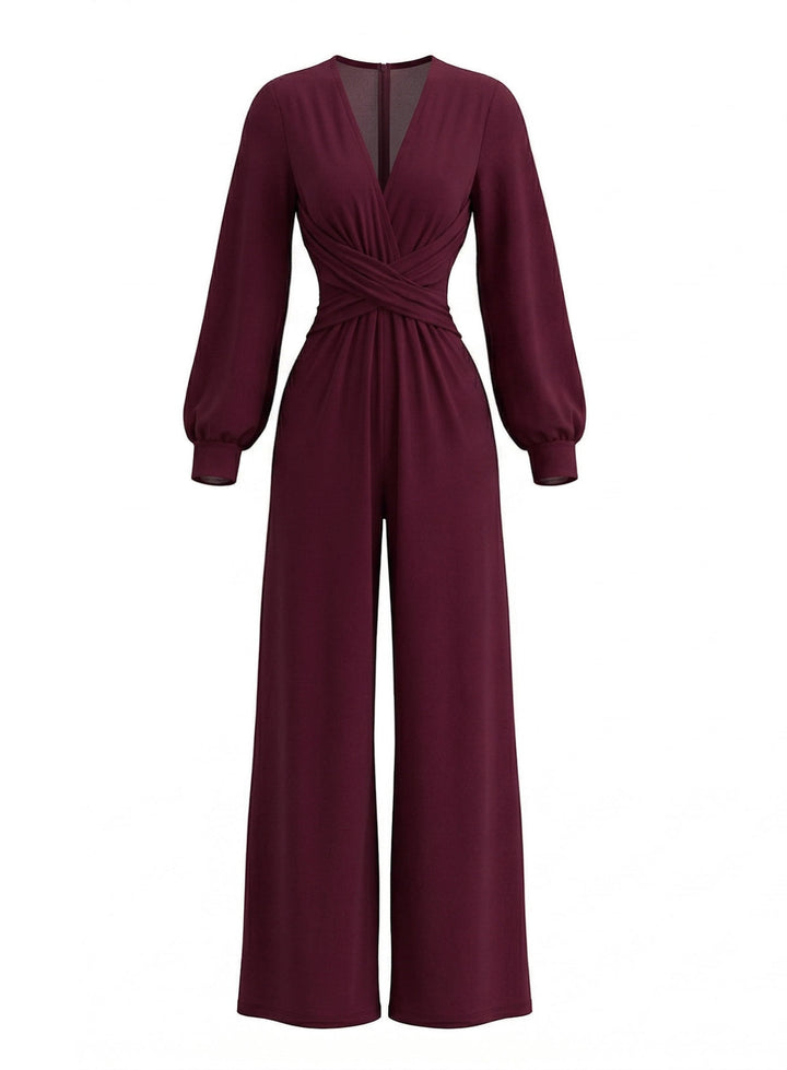 1930s Solid Wrap Front Long Sleeve Jumpsuit - vintage romper, retro jumpsuit for vintage lovers