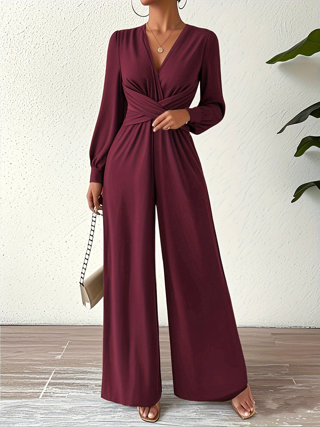 1930s Solid Wrap Front Long Sleeve Jumpsuit - vintage romper, retro jumpsuit for vintage lovers