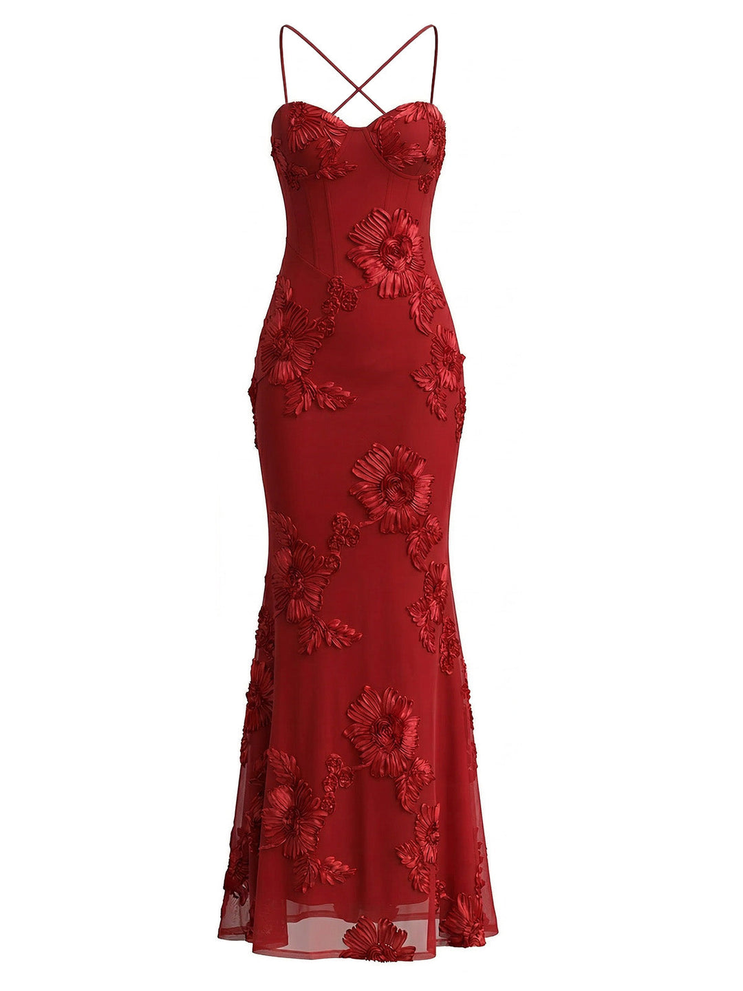 1930s Spaghetti Strap 3D Floral Maxi Mermaid Dress | vintage dress, retro fashion, elegant style - perfect for retro fashion enthusiasts