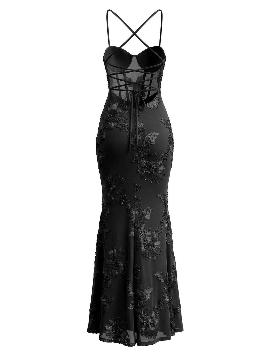 1930s Spaghetti Strap 3D Floral Maxi Mermaid Dress - vintage dress, retro fashion, elegant style for vintage lovers