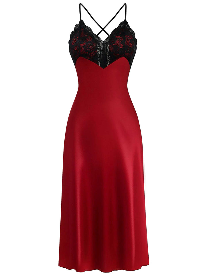 Spaghetti Strap Lace Satin Nightdress - vintage dress, retro fashion