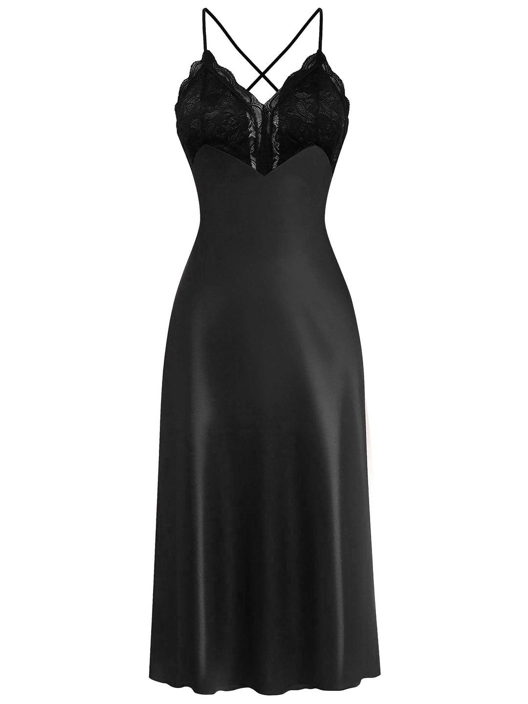 Spaghetti Strap Lace Satin Nightdress - vintage dress, retro fashion