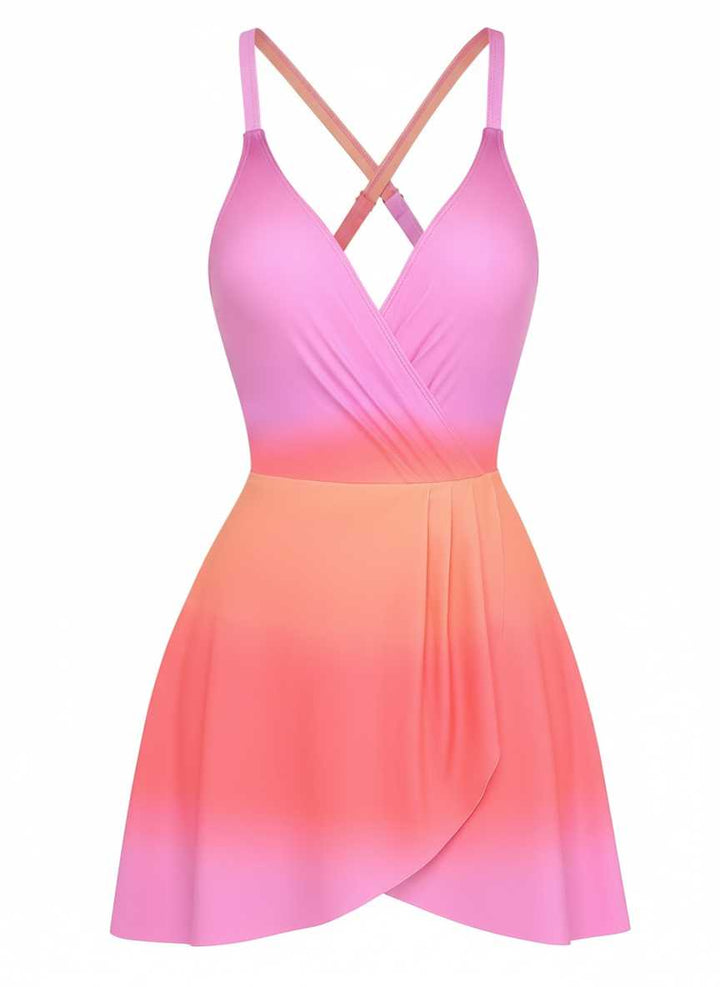 1930s Spaghetti Strap Ombre One-Piece Swimdress - vintage dress, retro fashion