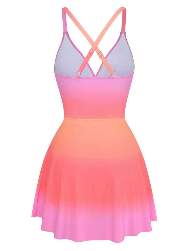 1930s Spaghetti Strap Ombre One-Piece Swimdress - vintage dress, retro fashion