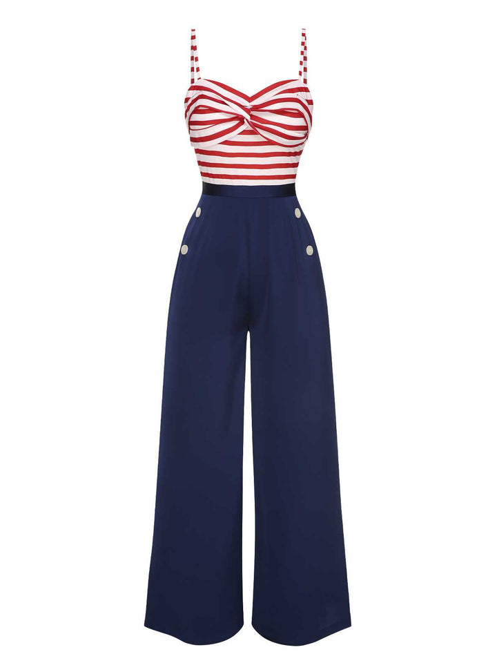 Dark Blue 1930s Spaghetti Strap Stripes Jumpsuit: timeless 1930s elegance she makes her own