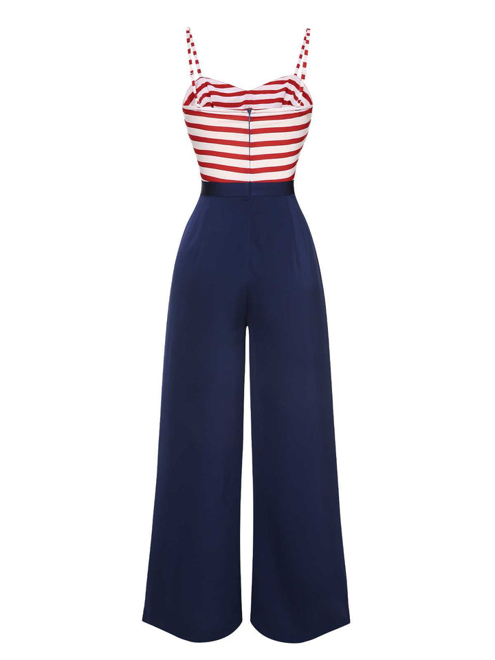 Dark Blue 1930s Spaghetti Strap Stripes Jumpsuit — 1930s style that transcends decades