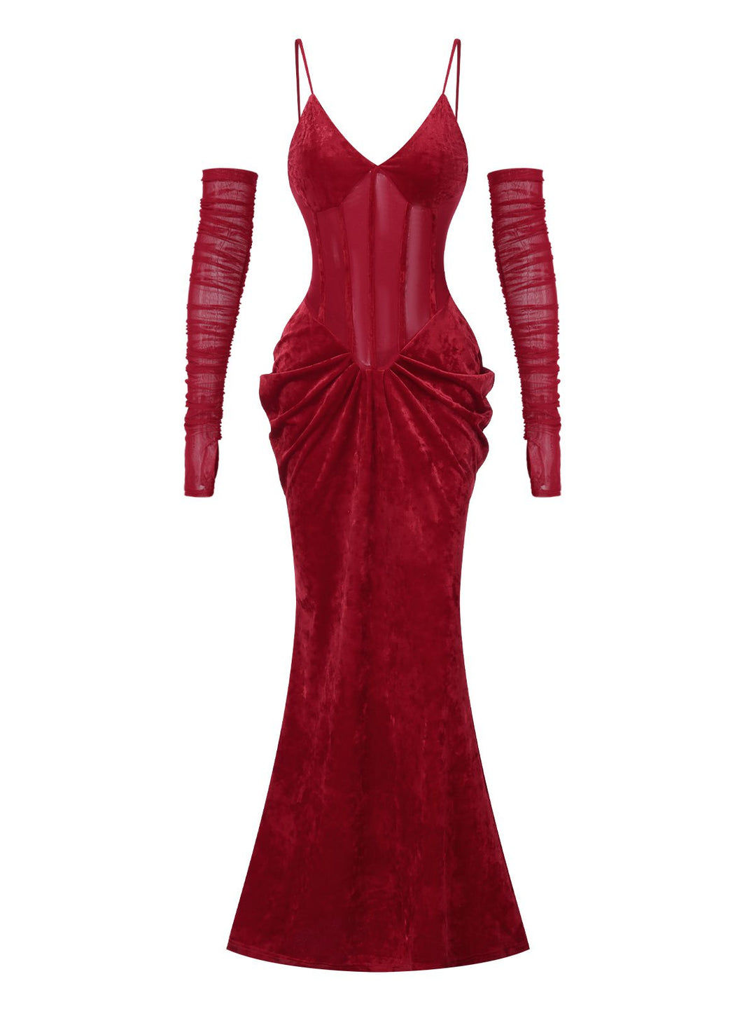She slips into this 1930s Spaghetti Strap V-Neck Backless Velvet Dress and suddenly it&