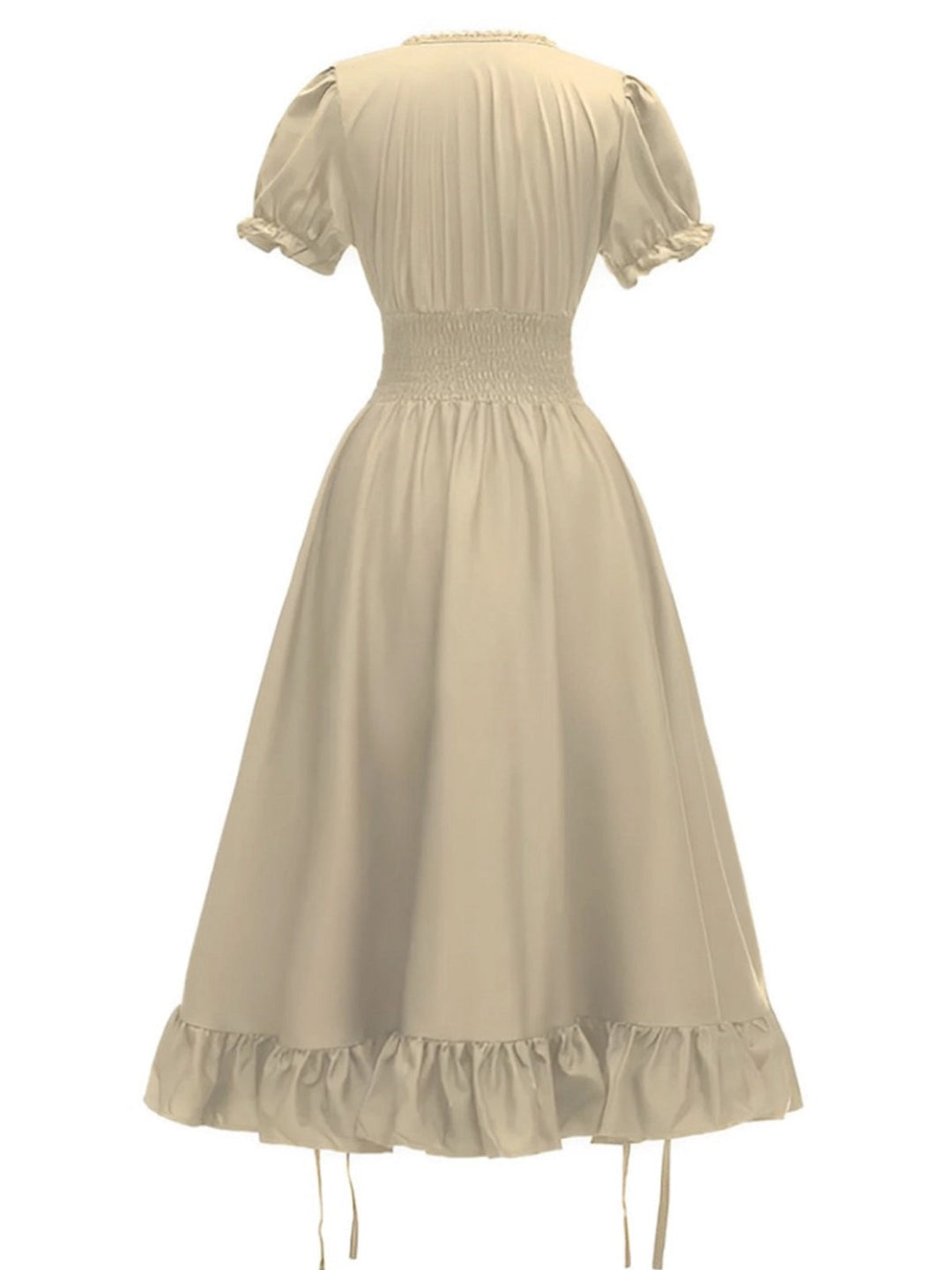 She slips into this 1930s Square Neck Wrinkles Puff Sleeves Dress and suddenly it&