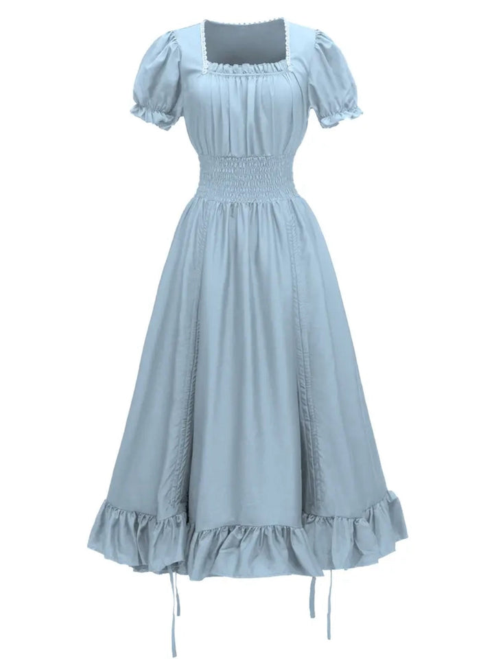 1930s Square Neck Wrinkles Puff Sleeves Dress — the kind of 1930s dress that makes strangers smile