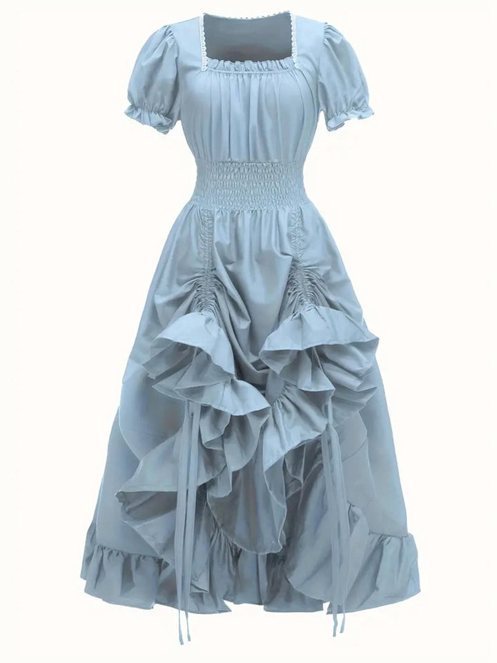 This 1930s Square Neck Wrinkles Puff Sleeves Dress wraps her in 1930s elegance, one twirl at a time