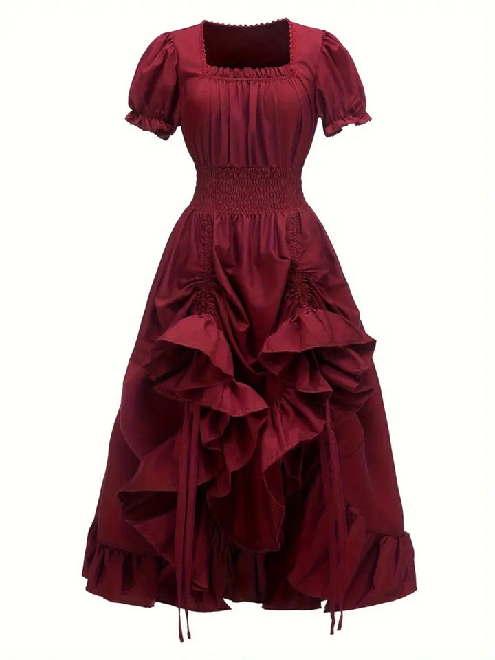 1930s Square Neck Wrinkles Puff Sleeves Dress — the kind of 1930s dress that makes strangers smile