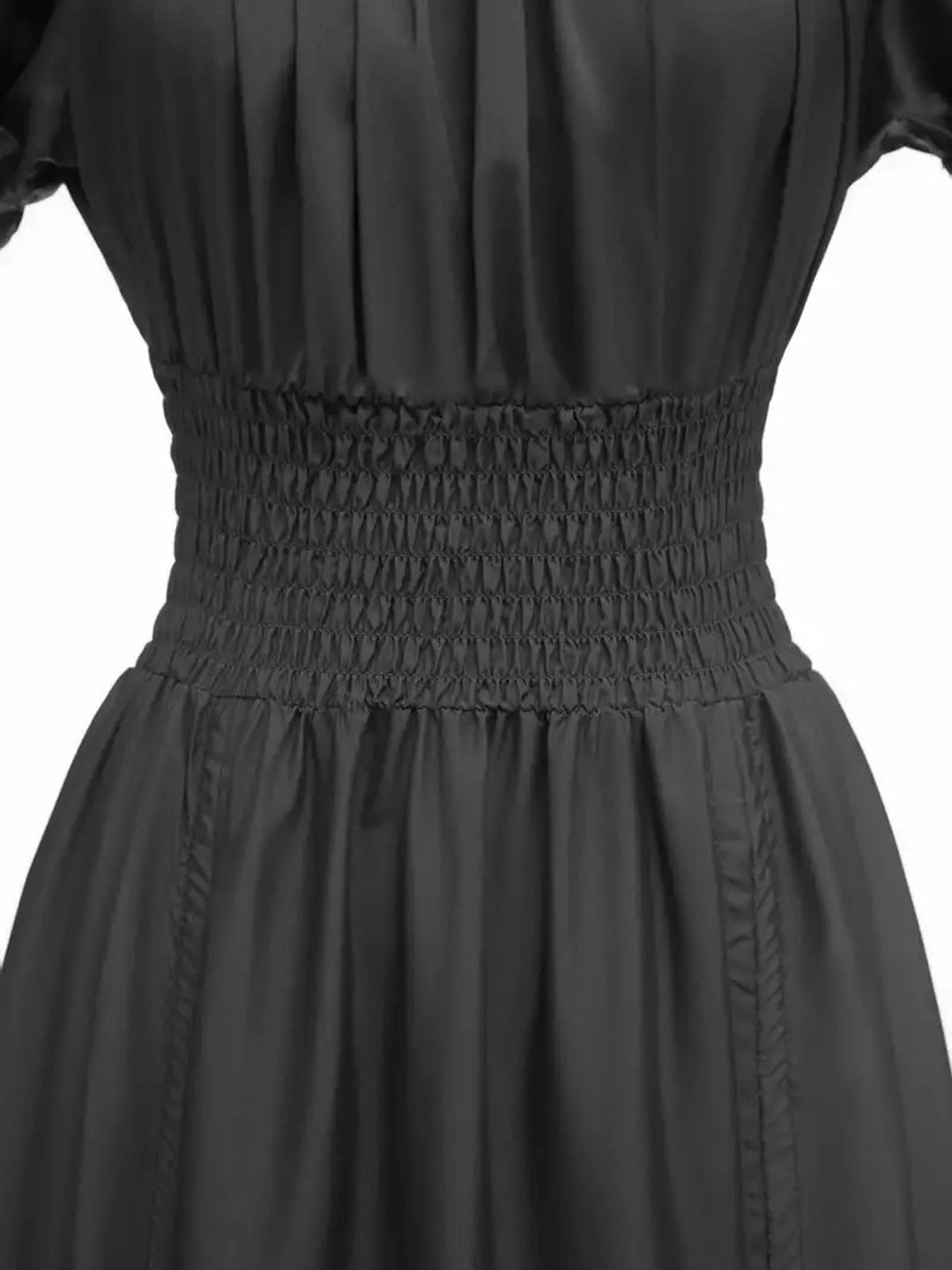 She slips into this 1930s Square Neck Wrinkles Puff Sleeves Dress and suddenly it&