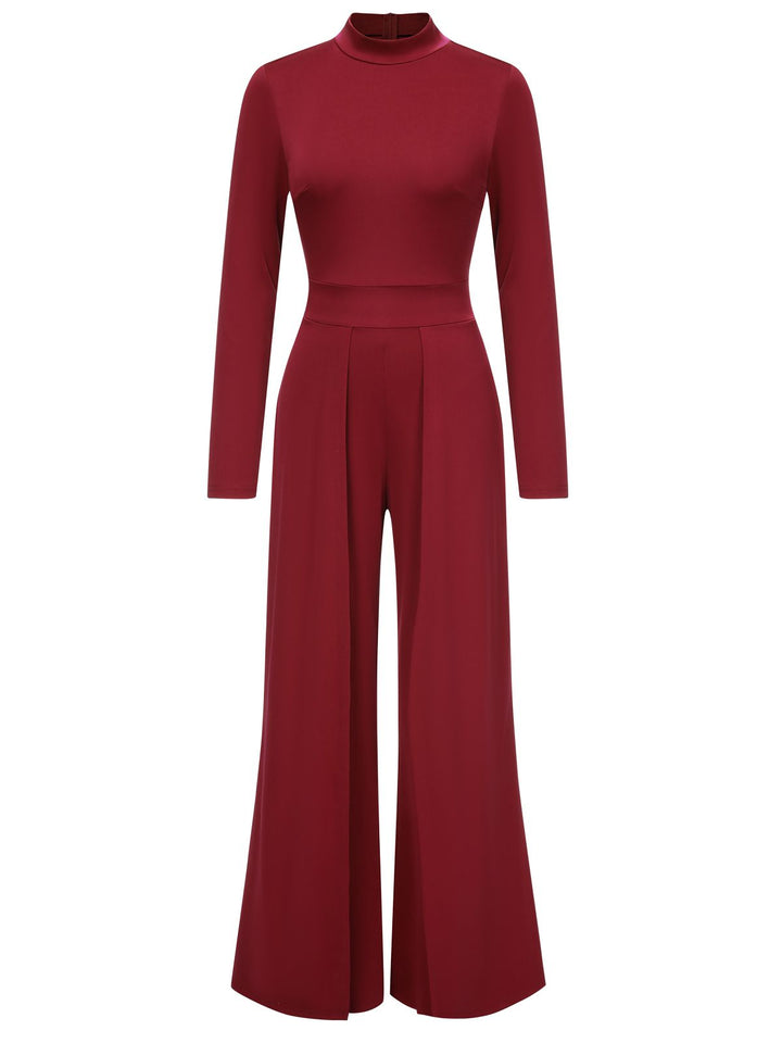 She finds her 1930s story in this 1930s Stand Collar Long Sleeve Wide Leg Jumpsuit