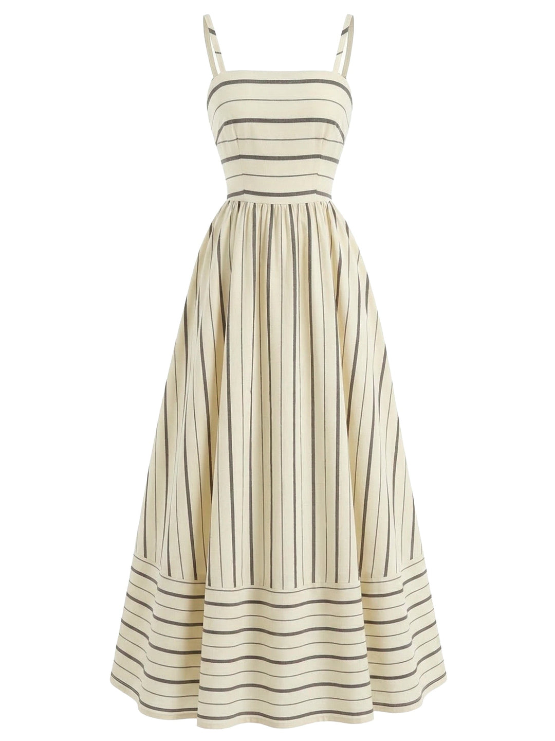 1930s Striped Spaghetti Strap Hollow Smocked Dress - vintage dress, retro fashion, elegant style for vintage lovers