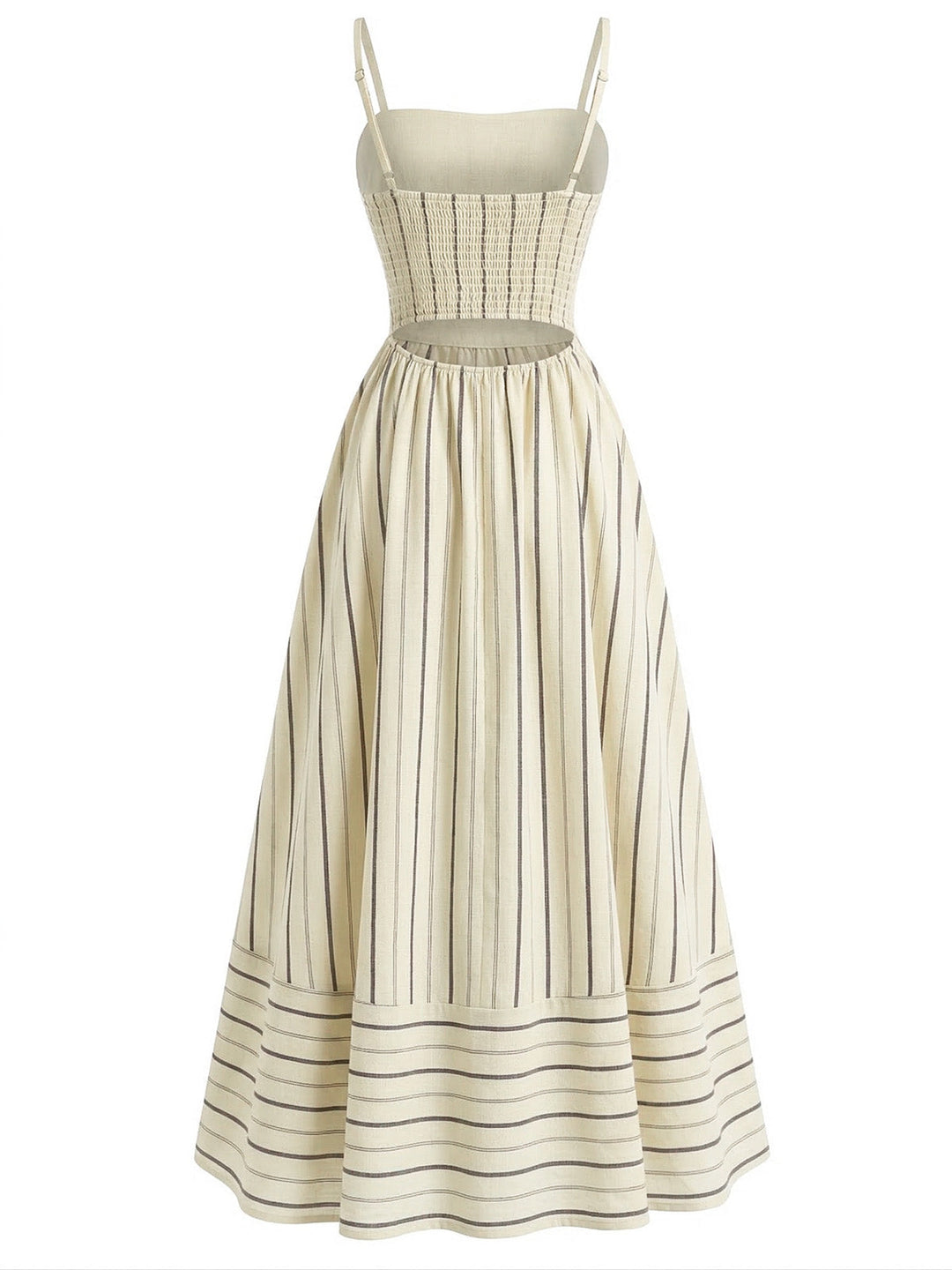 1930s Striped Spaghetti Strap Hollow Smocked Dress: beautiful vintage dress, retro fashion, elegant style with timeless appeal